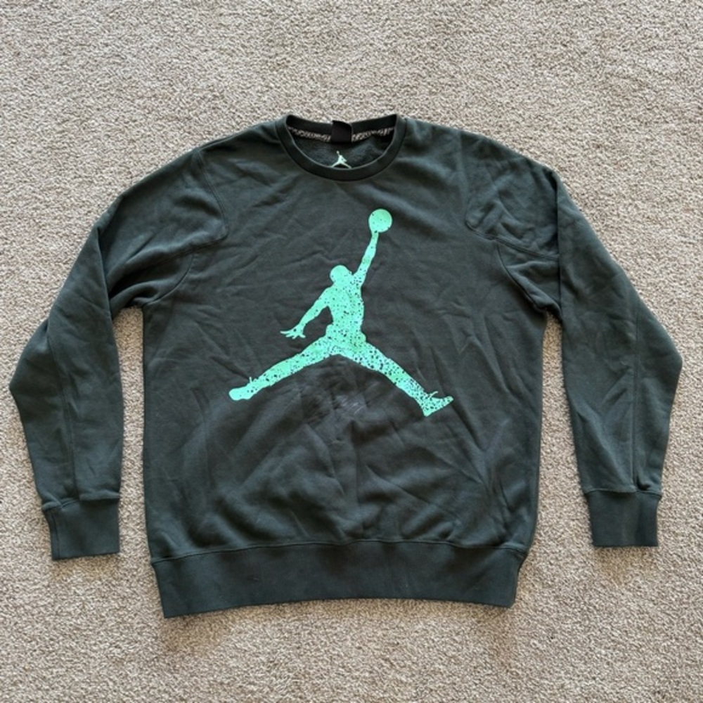 Rare Vintage 90s Nike Air Jordan Jumpman Flight Sweatshirt XL Green 604980-337